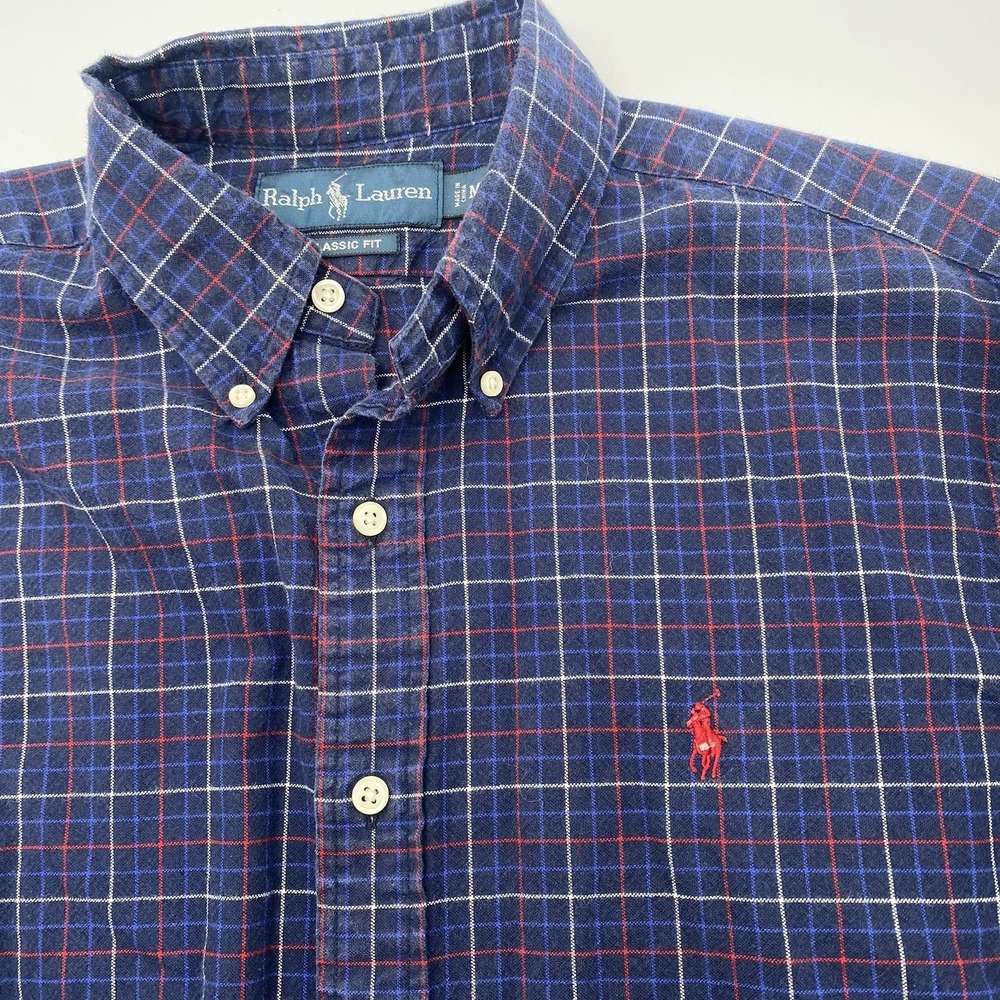 Polo‎ Ralph Lauren Classic Fit Flannel Button Down L/S Shirt Medium Blue Plaid